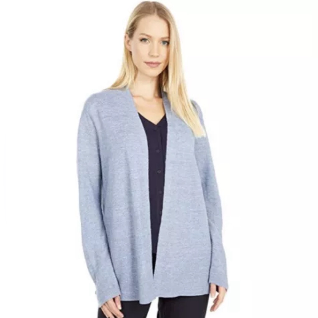 Eileen Fisher Open Cardigan Sweater 100% Organic Cotton Cropped Blue Size M